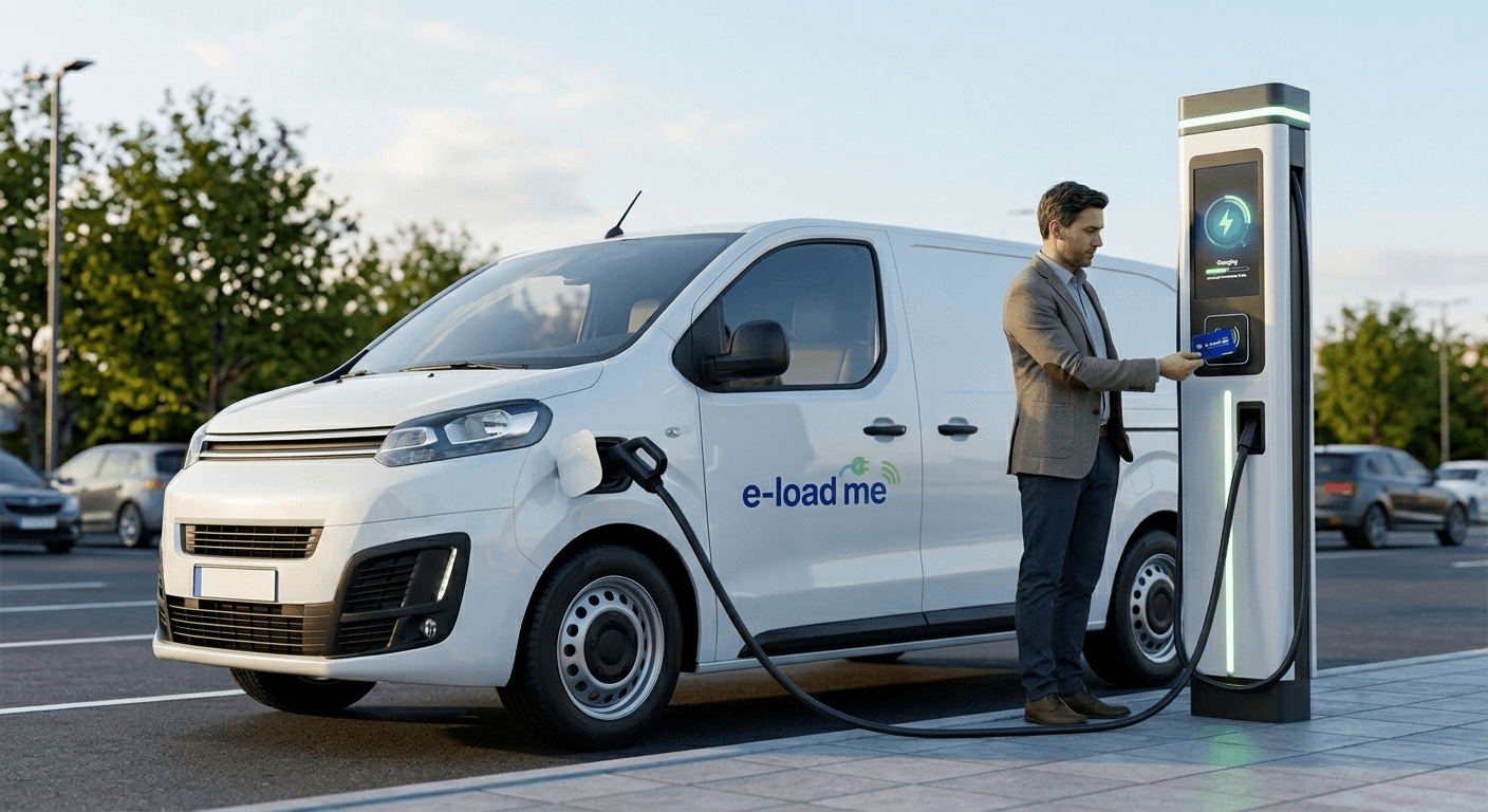 Elektro-Transporter lädt unterwegs an einer Ladesäule